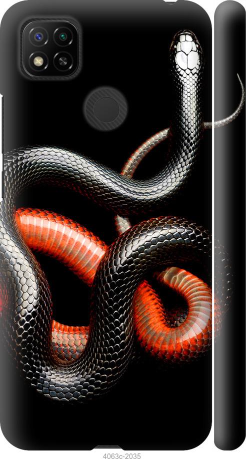Чехол на Xiaomi Redmi 9C Красно-черная змея на черном фоне
