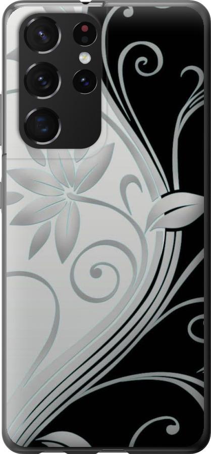 Чехол на Samsung Galaxy S21 Ultra (5G) Цветы на чёрно-белом фоне