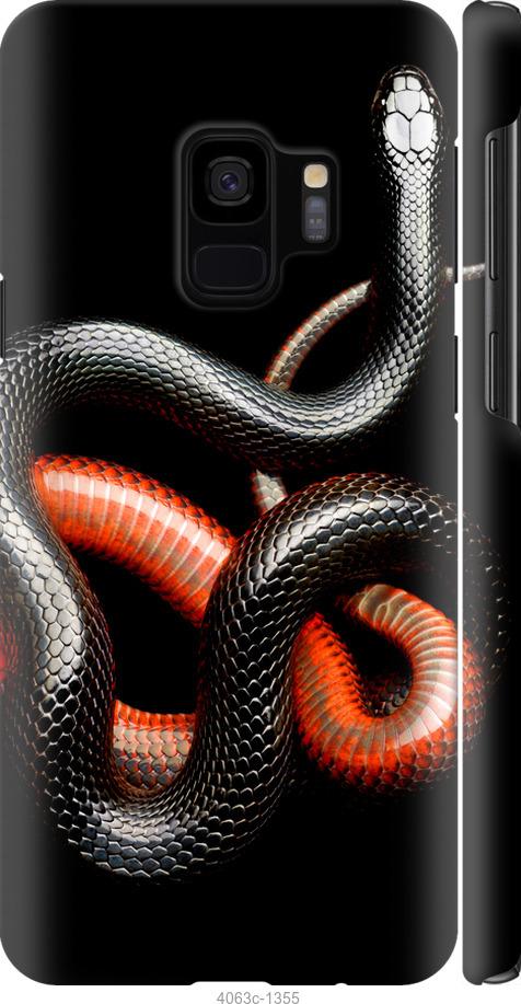 Чехол на Samsung Galaxy S9 Красно-черная змея на черном фоне