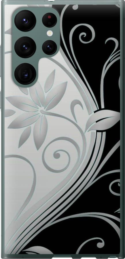Чехол на Samsung Galaxy S22 Ultra Цветы на чёрно-белом фоне