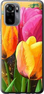 Чехол на Xiaomi Redmi Note 10 Нарисованные тюльпаны