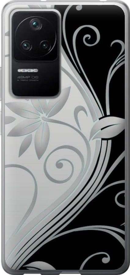 Чехол на Xiaomi Redmi K40S Цветы на чёрно-белом фоне