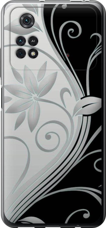 Чехол на Xiaomi Poco M4 Pro Цветы на чёрно-белом фоне