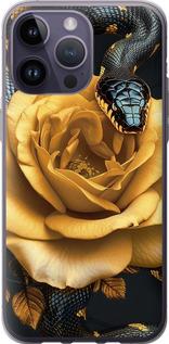 Чехол на iPhone 14 Pro Max Black snake and golden rose