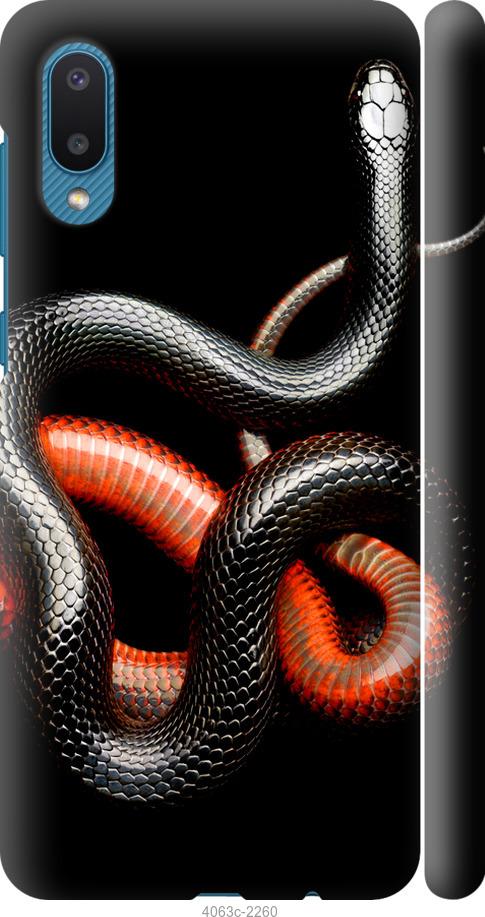 Чехол на Samsung Galaxy A02 A022G Красно-черная змея на черном фоне