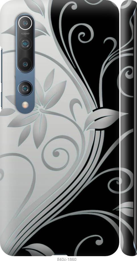 Чехол на Xiaomi Mi 10 Pro Цветы на чёрно-белом фоне