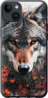 Чехол на iPhone 14 Plus Wolf and flowers