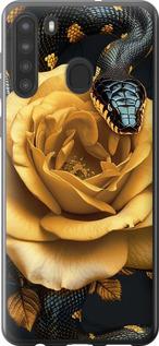 Чехол на Samsung Galaxy A21 Black snake and golden rose