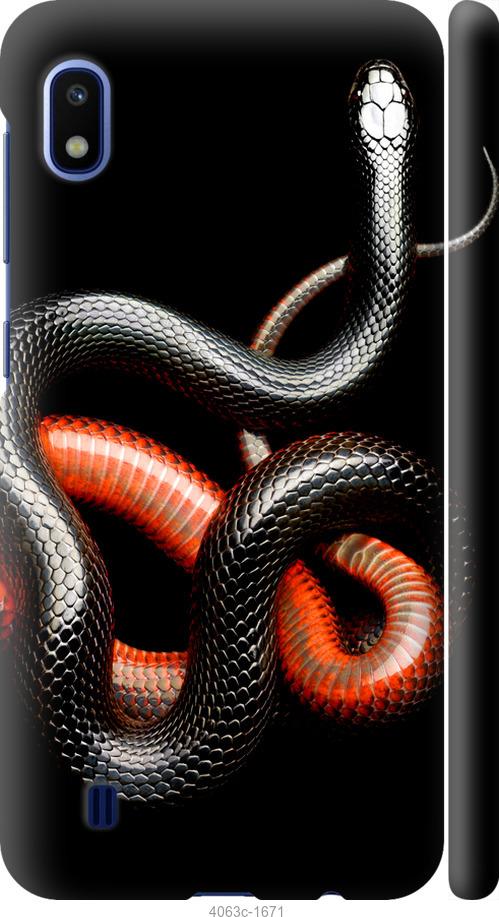 Чехол на Samsung Galaxy A10 2019 A105F Красно-черная змея на черном фоне