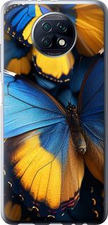 Чехол на Xiaomi Redmi Note 9T Желто-голубые бабочки