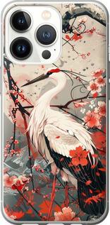 Чехол на iPhone 13 Pro Аист в цвету сакуры