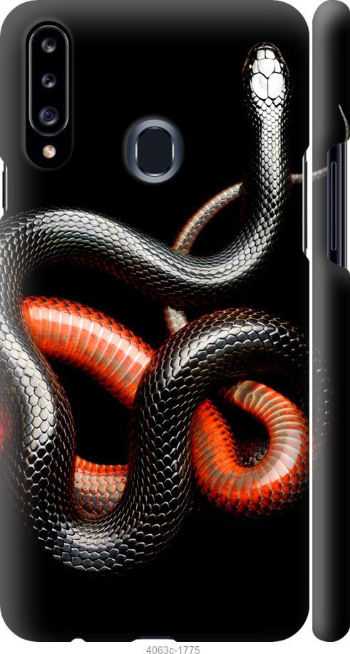 Чехол на Samsung Galaxy A20s A207F Красно-черная змея на черном фоне