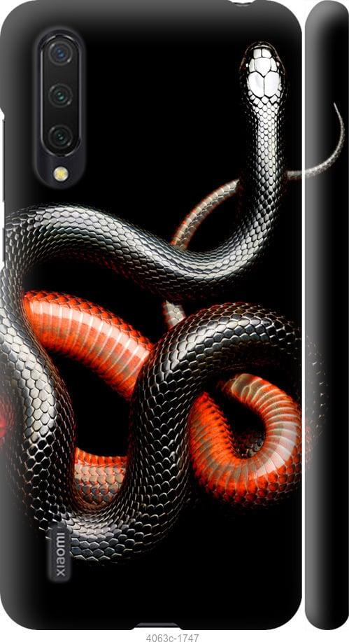 Чехол на Xiaomi Mi 9 Lite Красно-черная змея на черном фоне