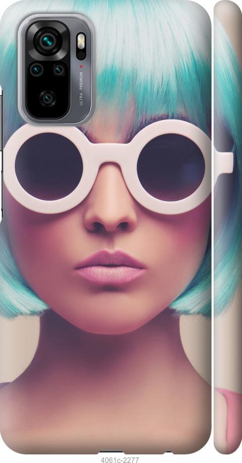 Чехол на Xiaomi Redmi Note 10 Синеволосая девушка в очках