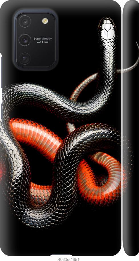 Чехол на Samsung Galaxy S10 Lite 2020 Красно-черная змея на черном фоне