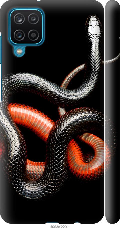 Чехол на Samsung Galaxy A12 A125F Красно-черная змея на черном фоне
