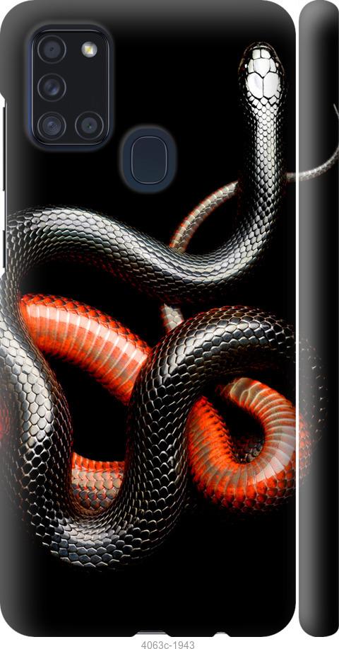 Чехол на Samsung Galaxy A21s A217F Красно-черная змея на черном фоне