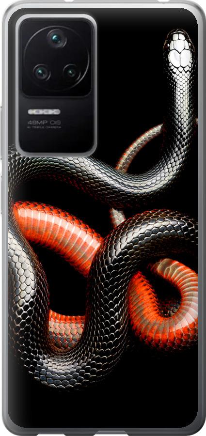 Чехол на Xiaomi Redmi K40S Красно-черная змея на черном фоне