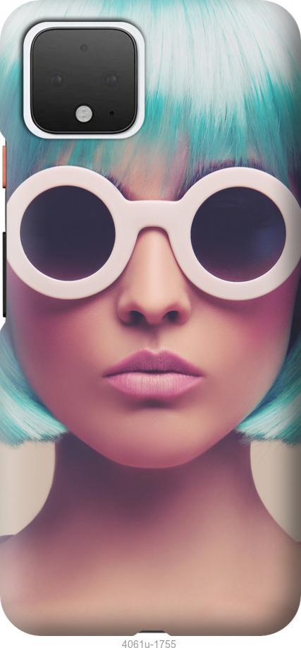 Чехол на Google Pixel 4 Синеволосая девушка в очках