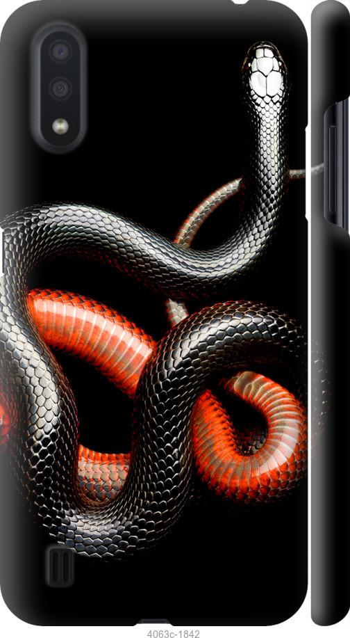 Чехол на Samsung Galaxy A01 A015F Красно-черная змея на черном фоне