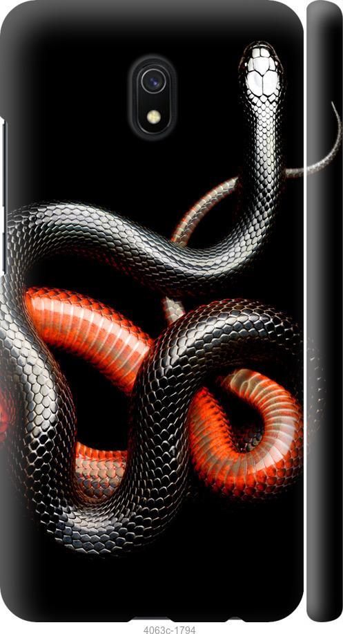Чехол на Xiaomi Redmi 8A Красно-черная змея на черном фоне