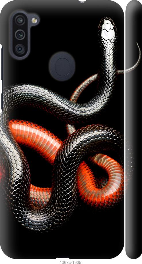 Чехол на Samsung Galaxy M11 M115F Красно-черная змея на черном фоне