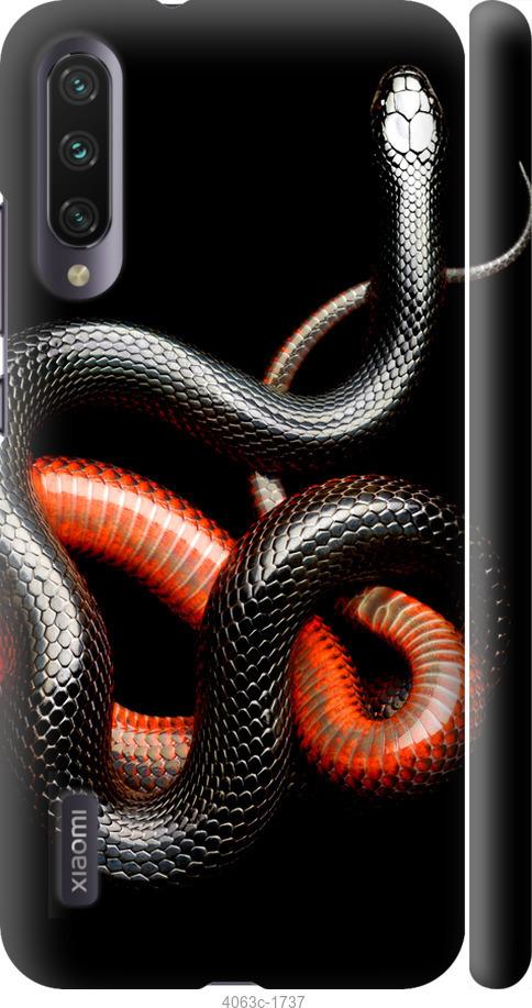 Чехол на Xiaomi Mi A3 Красно-черная змея на черном фоне