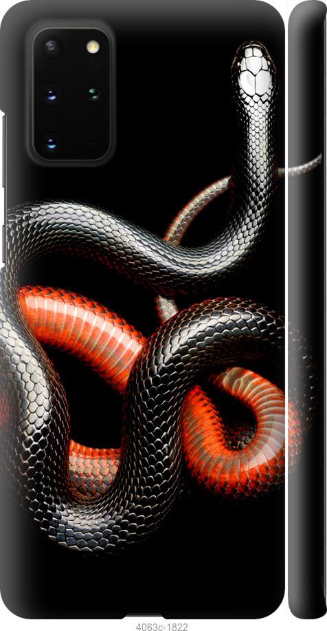 Чехол на Samsung Galaxy S20 Plus Красно-черная змея на черном фоне