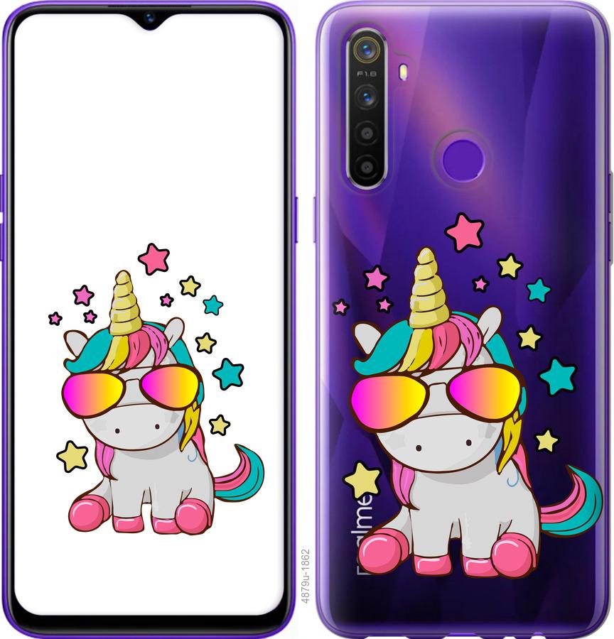 Чехол на Realme 5 Единорог в очках