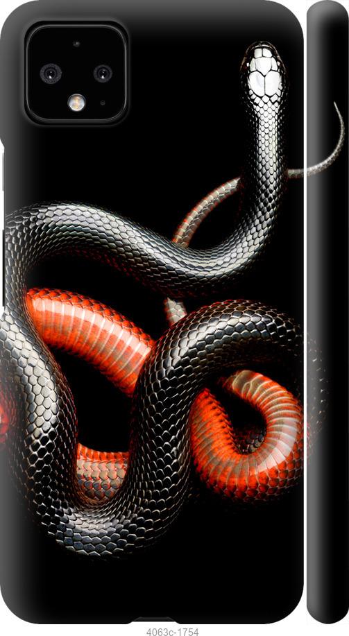 Чехол на Google Pixel 4 XL Красно-черная змея на черном фоне