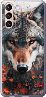 Чехол на Samsung Galaxy S21 Wolf and flowers