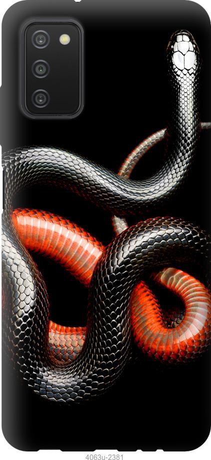 Чехол на Samsung Galaxy A03s A037F Красно-черная змея на черном фоне