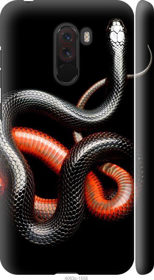 Чехол на Xiaomi Pocophone F1 Красно-черная змея на черном фоне