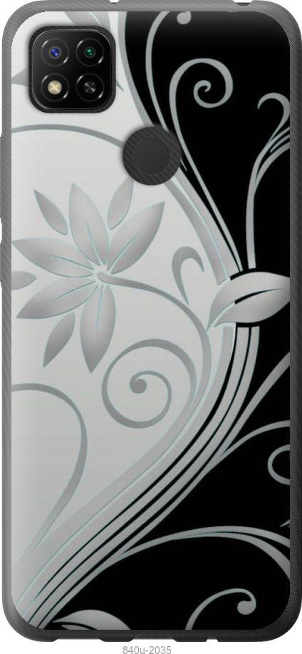 Чехол на Xiaomi Redmi 9C Цветы на чёрно-белом фоне