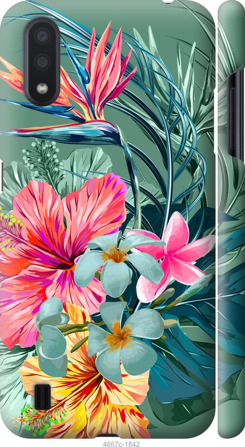 Чехол на Samsung Galaxy A01 A015F Тропические цветы v1