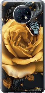 Чехол на Xiaomi Redmi Note 9T Black snake and golden rose