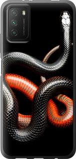 Чехол на Xiaomi Poco M3 Красно-черная змея на черном фоне