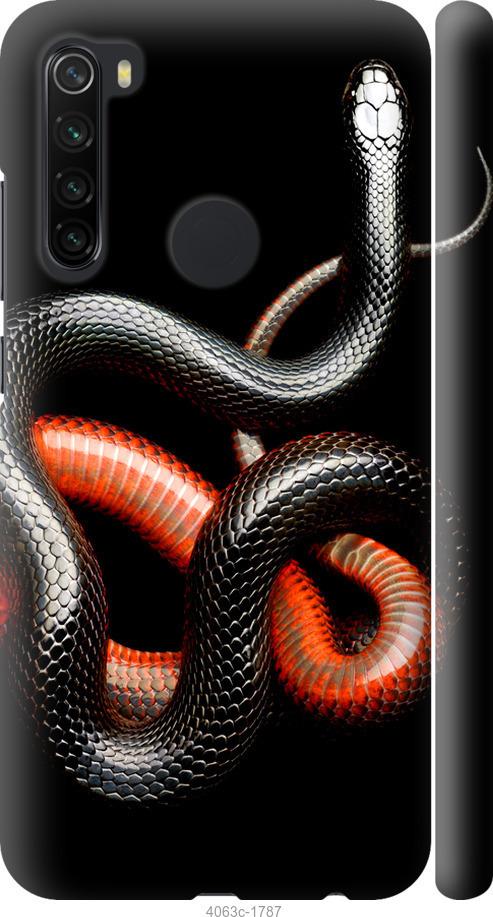 Чехол на Xiaomi Redmi Note 8 Красно-черная змея на черном фоне