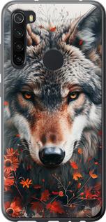 Чехол на Xiaomi Redmi Note 8 Wolf and flowers