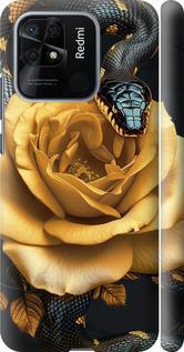 Чехол на Xiaomi Redmi 10C Black snake and golden rose