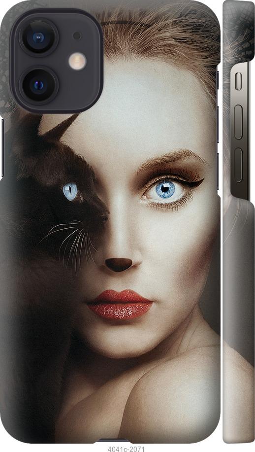 Чехол на iPhone 12 Mini Взгляд женщины и кошки