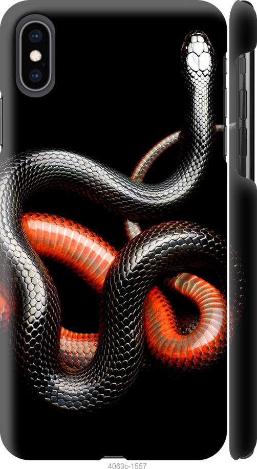 Чехол на iPhone XS Max Красно-черная змея на черном фоне