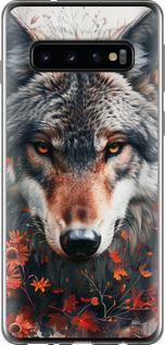 Чехол на Samsung Galaxy S10 Wolf and flowers