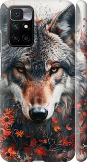 Чехол на Xiaomi Redmi 10 Wolf and flowers