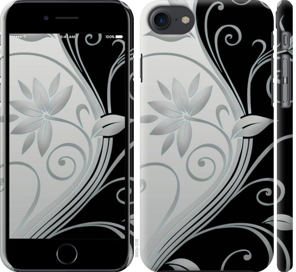 Чехол на iPhone 7 Цветы на чёрно-белом фоне