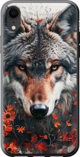 Чехол на iPhone XR Wolf and flowers