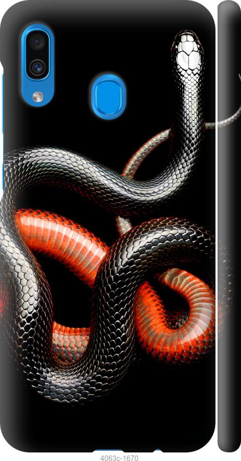 Чехол на Samsung Galaxy A30 2019 A305F Красно-черная змея на черном фоне