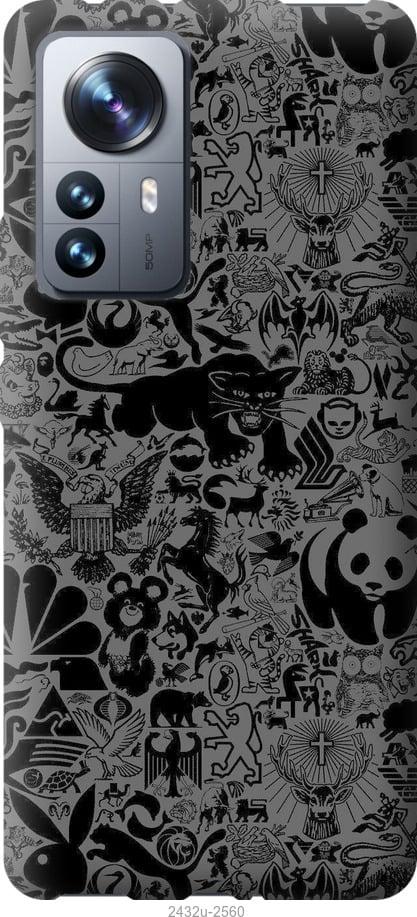 Чехол на Xiaomi 12 Pro Чёрно-серый стикер бомбинг