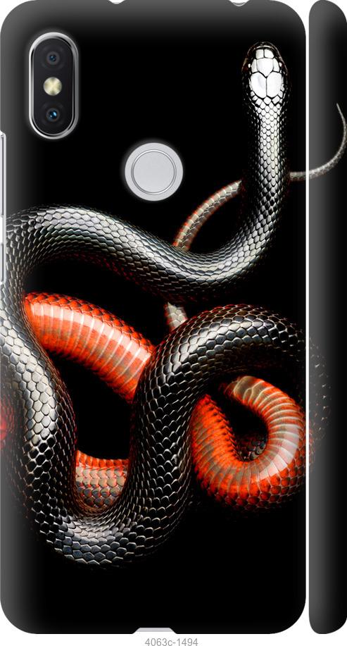 Чехол на Xiaomi Redmi S2 Красно-черная змея на черном фоне
