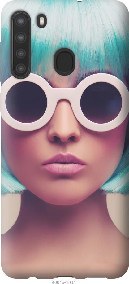Чехол на Samsung Galaxy A21 Синеволосая девушка в очках